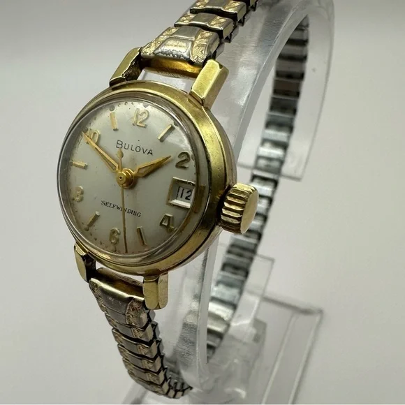 Vintage Bulova Women’s Self-Winding Watch | Two-Tone Stretch Bracelet | Date - Picture 3 of 13